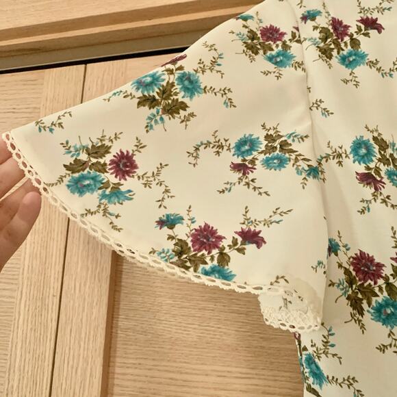 Vintage White Floral Print Maxi Dress 1960s Prairie Wedding Dress - Picture 4 of 6